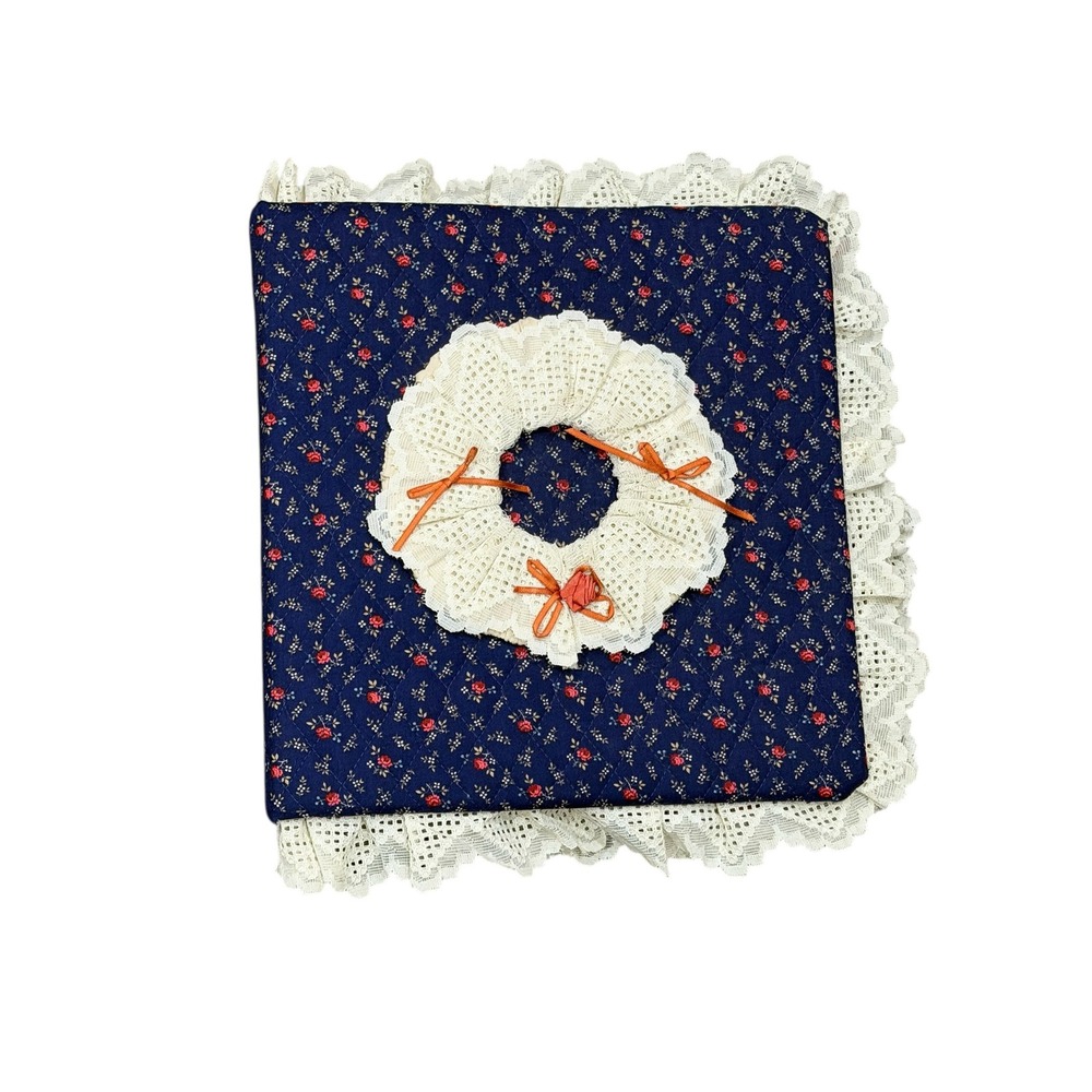 Vintage Quilted Photo Album Lace Ruffle Cottagecore Floral Handmade Scrap Book